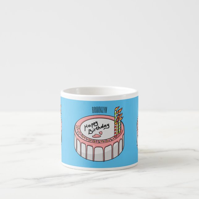 Birthday cake cartoon illustration  espresso cup (Front)