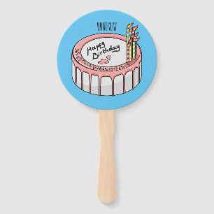 Birthday cake cartoon illustration  hand fan
