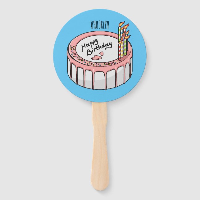Birthday cake cartoon illustration  hand fan (Front)