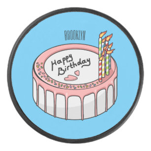 Birthday cake cartoon illustration  hockey puck