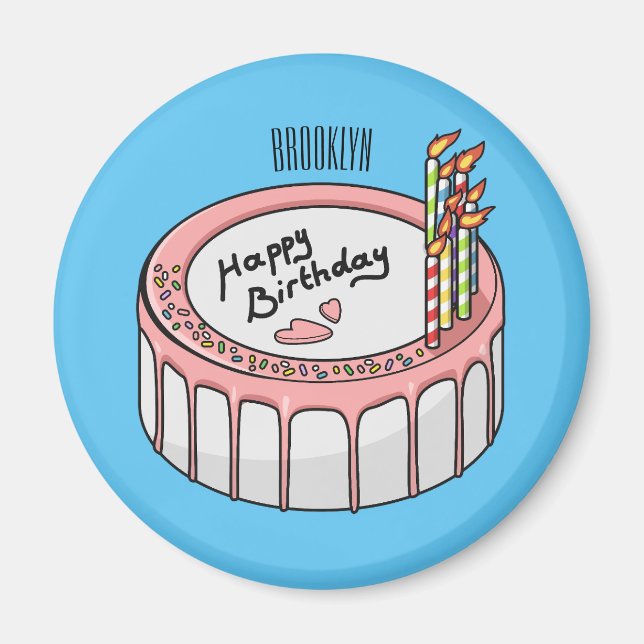 Birthday cake cartoon illustration  magnet (Front)
