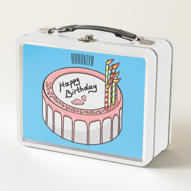 Birthday cake cartoon illustration  metal lunch box (Front)