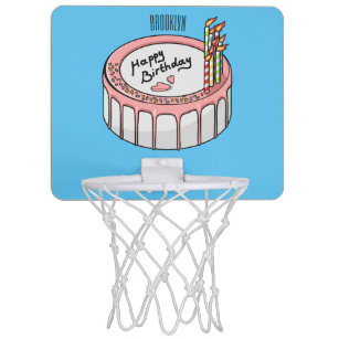 Birthday cake cartoon illustration  mini basketball hoop