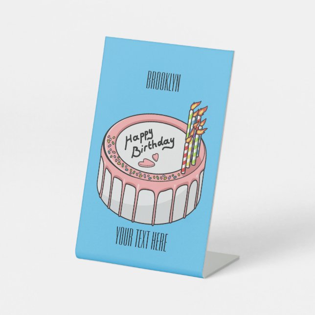 Birthday cake cartoon illustration  pedestal sign (Front)