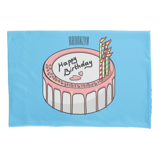 Birthday cake cartoon illustration   pillowcase (Front)