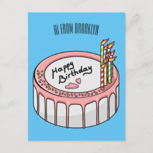 Birthday cake cartoon illustration postcard