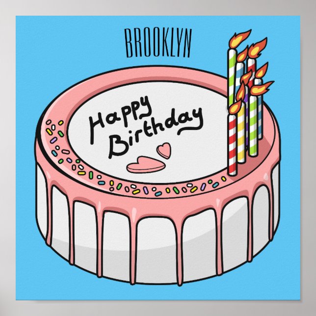 Birthday cake cartoon illustration poster (Front)