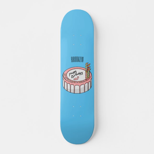 Birthday cake cartoon illustration skateboard (Front)