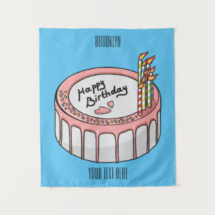 Birthday cake cartoon illustration  tapestry