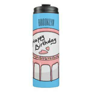 Birthday cake cartoon illustration thermal tumbler