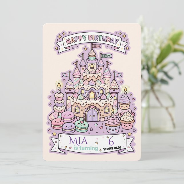 Birthday Cake Castle Customised Invitation Card  (Standing Front)