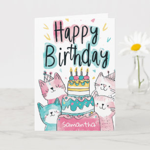 Birthday Cake Cats Festive Feline Greeting Card
