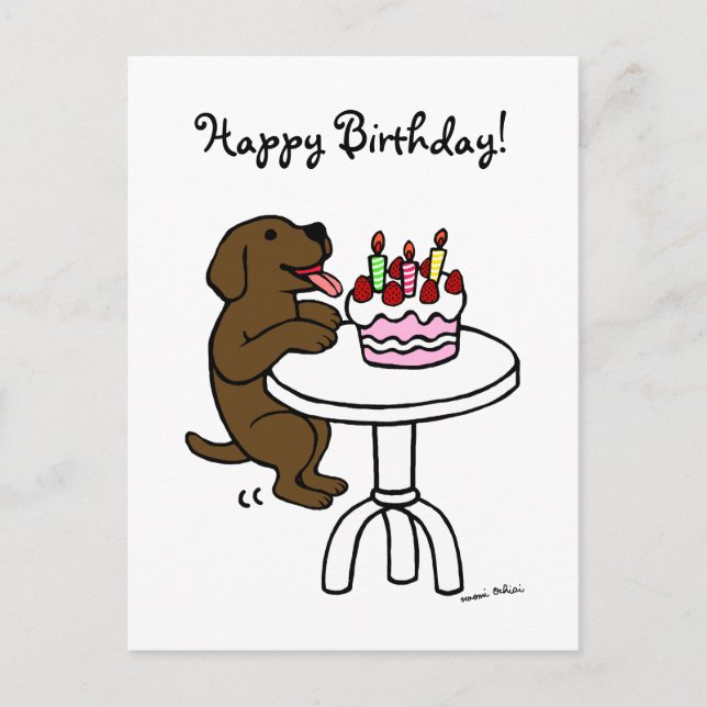 Birthday Cake Chocolate Labrador Cartoon Postcard (Front)