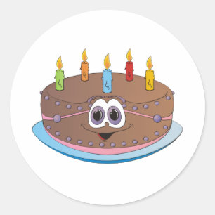 Birthday Cake Colourful Candles Cartoon Classic Round Sticker