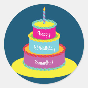 Birthday Cake Cute Colourful 1st Party Theme Classic Round Sticker
