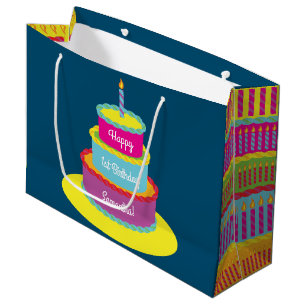 Birthday Cake Cute Colourful 1st Party Theme Large Gift Bag