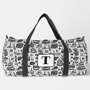 Birthday cake doodle black and white pattern 1 duffle bag