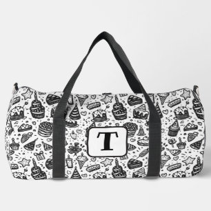 Birthday cake doodle black and white pattern 2 duffle bag