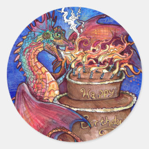 Birthday Cake Dragon Classic Round Sticker