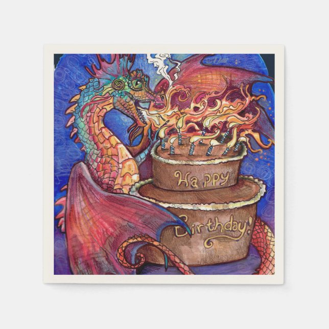 Birthday Cake Dragon Napkin (Front)