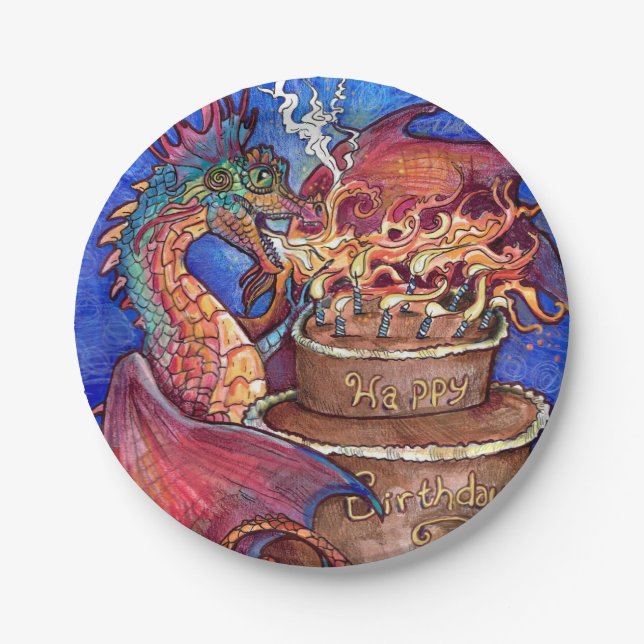 Birthday Cake Dragon Paper Plate (Front)