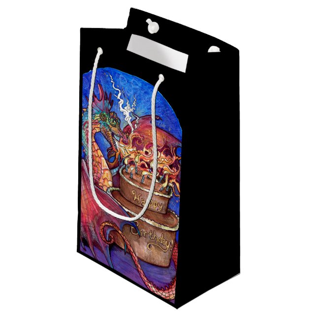 Birthday Cake Dragon Small Gift Bag (Front Angled)