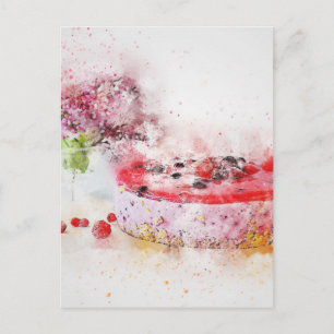 Birthday Cake Fruit Dessert Watercolour Abstract Postcard