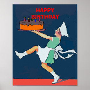 Birthday Cake, girl with bowl, Kitchen Poster