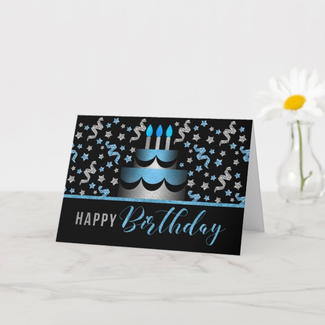  Birthday Cake in Blue and Silver Card (Small Plant)