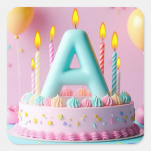 🎂 Birthday Cake Letter A Candles Kids Theme Square Sticker