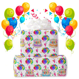 Birthday Cake NAME Balloons Personalise AGE Roll Wrapping Paper