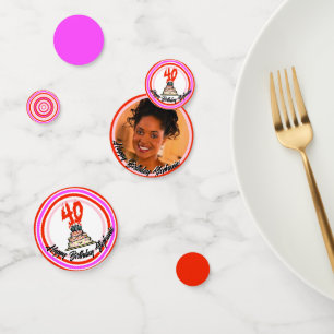 Birthday Cake on Fire with 40 Candles Confetti