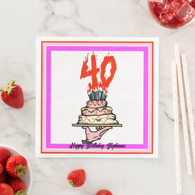 Birthday Cake on Fire with 40 Candles Napkin (Insitu)
