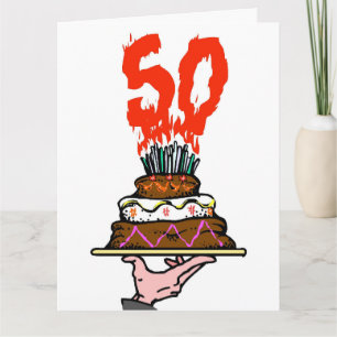 Birthday Cake on Fire with 50 Candles Card