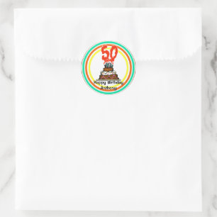 Birthday Cake on Fire with 50 Candles Classic Round Sticker