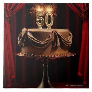BIrthday Cake on Stage with number 50 candles Tile