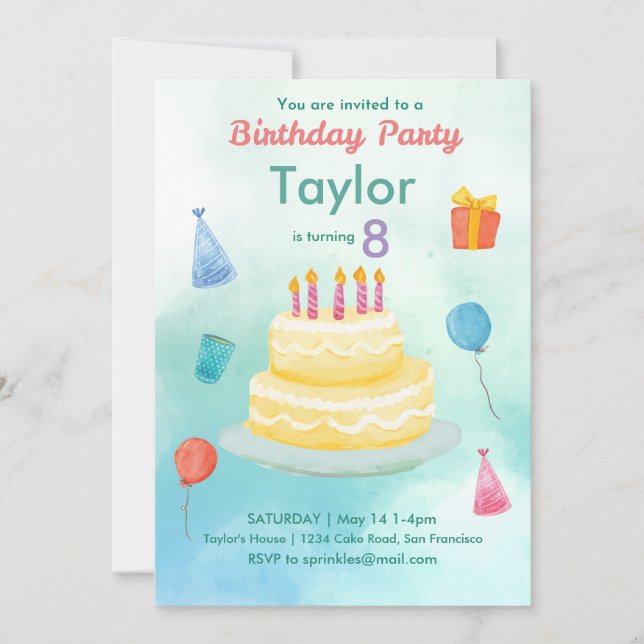 Birthday Cake Party - Invitation (Front)