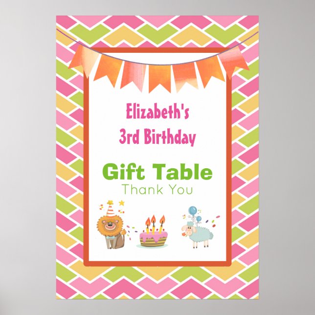 Birthday Cake Party Lion and Sheep Gift Table Poster (Front)