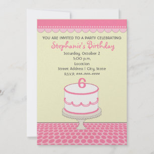 Birthday Cake Party - Pink With Pink Polka Dots Invitation
