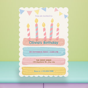 Birthday cake pastel colours invitation