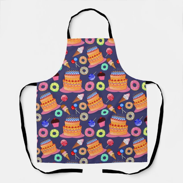 Birthday Cake Pastry Pattern Design Apron (Front)