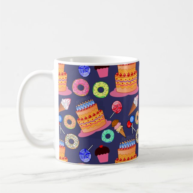 Birthday Cake Pastry Pattern Design Coffee Mug (Left)