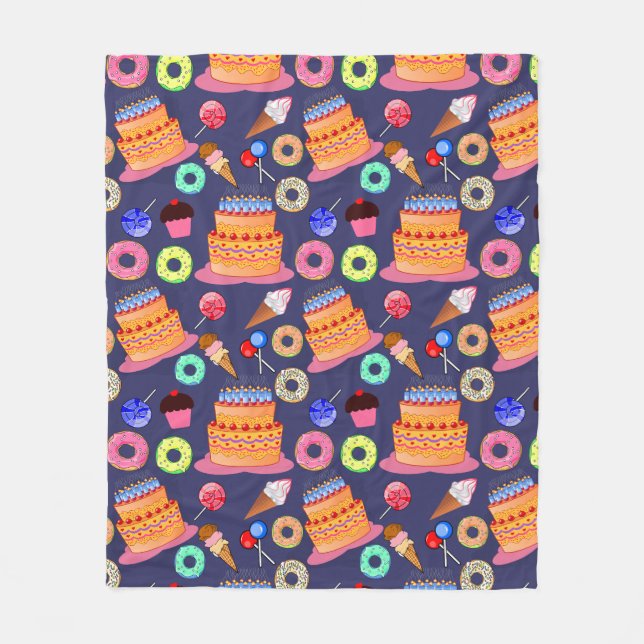 Birthday Cake Pastry Pattern Design Fleece Blanket (Front)