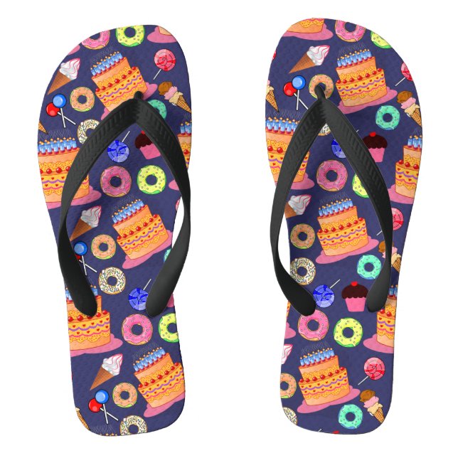 Birthday Cake Pastry Pattern Design Flip Flops (Footbed)