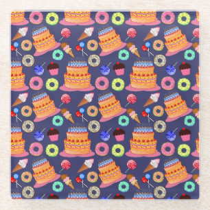 Birthday Cake Pastry Pattern Design Glass Coaster