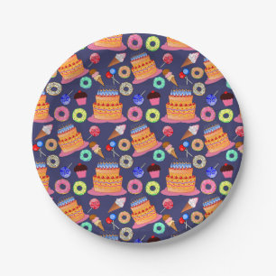 Birthday Cake Pastry Pattern Design Paper Plate