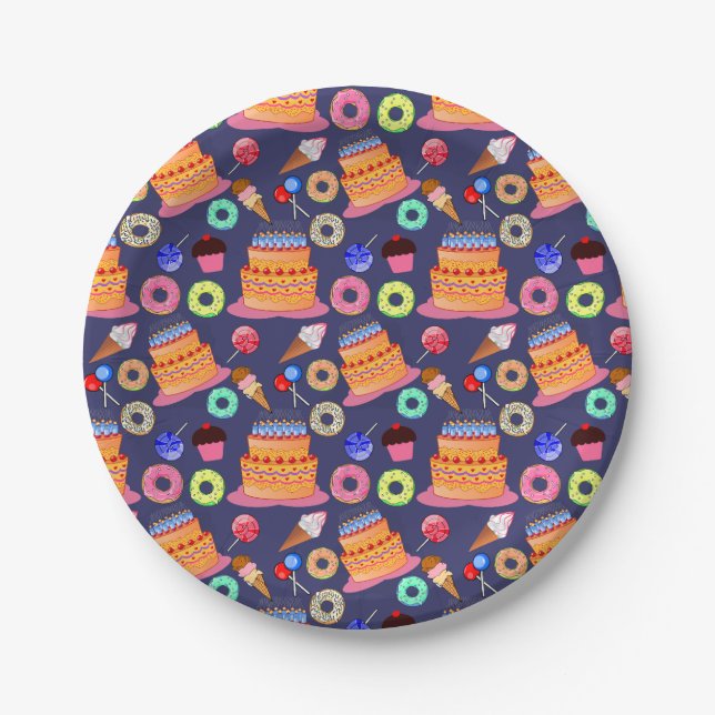 Birthday Cake Pastry Pattern Design Paper Plate (Front)