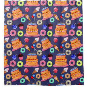 Birthday Cake Pastry Pattern Design Shower Curtain
