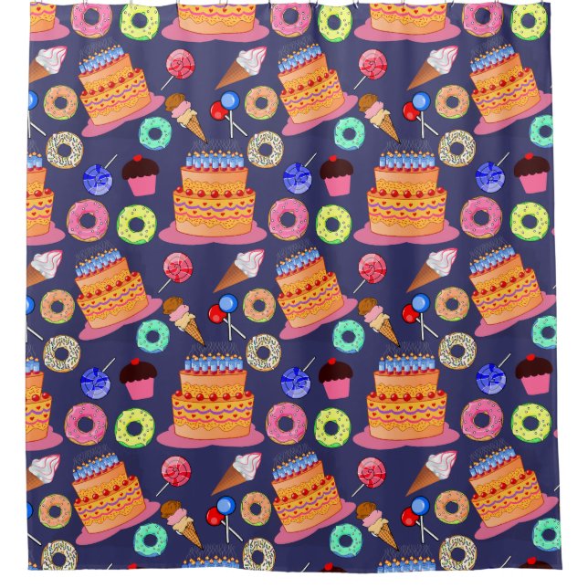 Birthday Cake Pastry Pattern Design Shower Curtain (Front)
