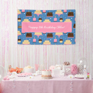 Birthday Cake Pattern Custom Name + Greeting Banner